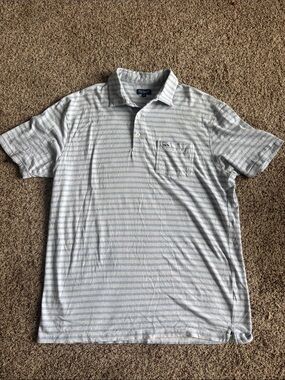 Fish Hippie Co.  Men's Light Blue Striped Polo Shirt Sz L